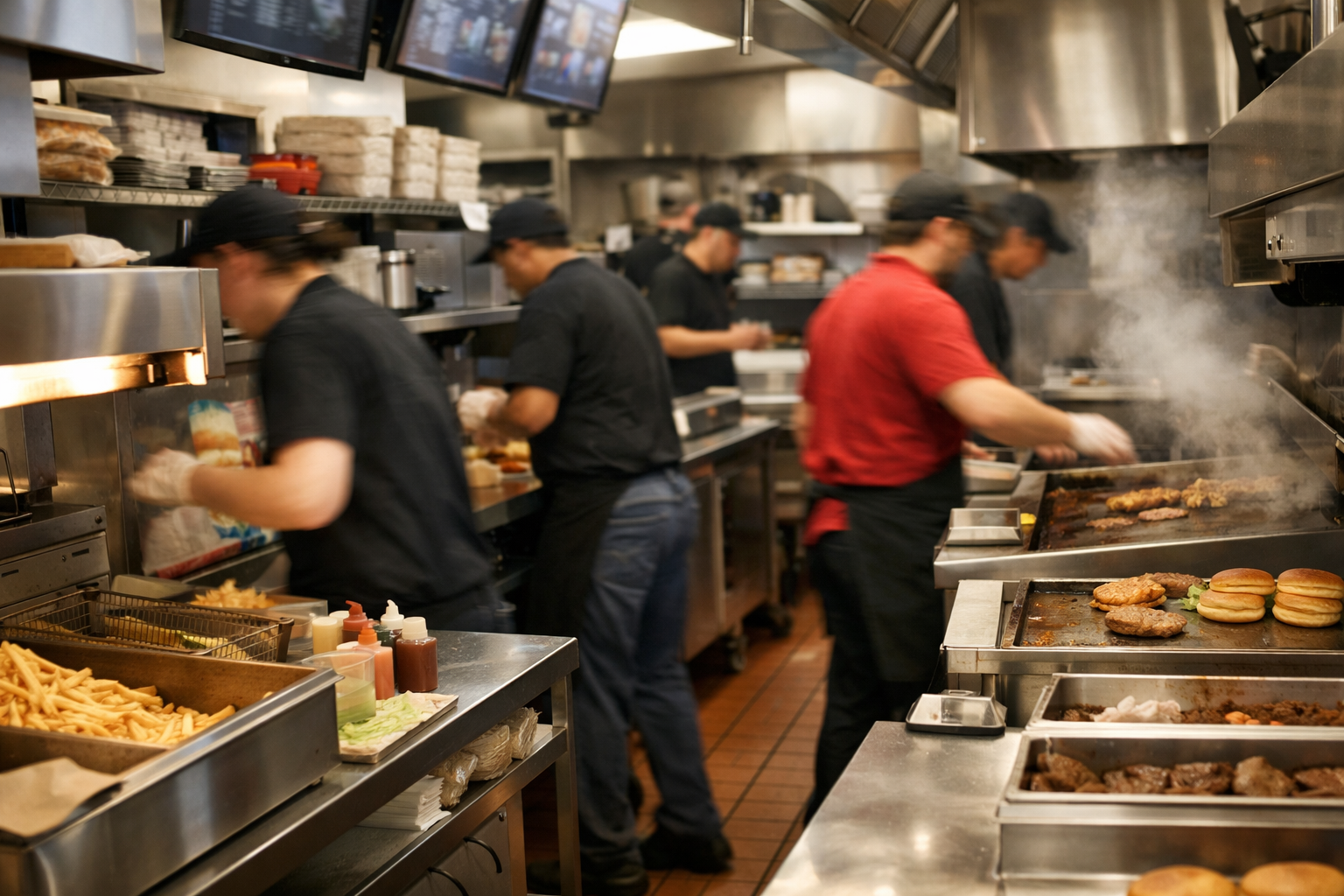 Busy QSR Kitchen with Blurred Workers-3