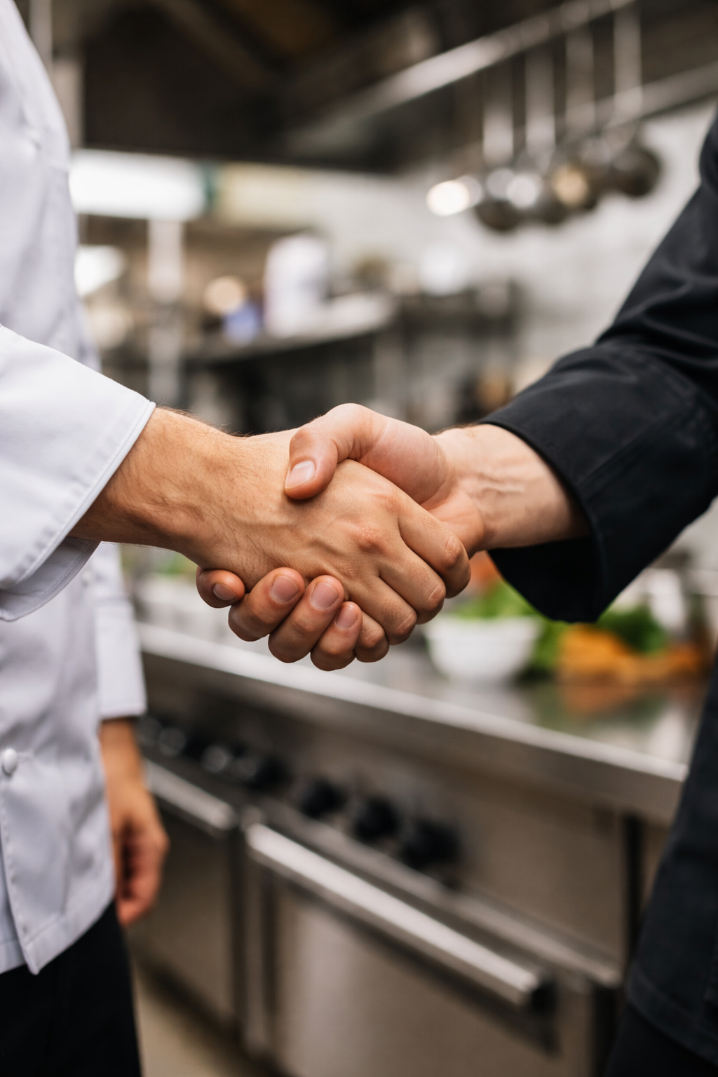Handshake in Commercial Kitchen